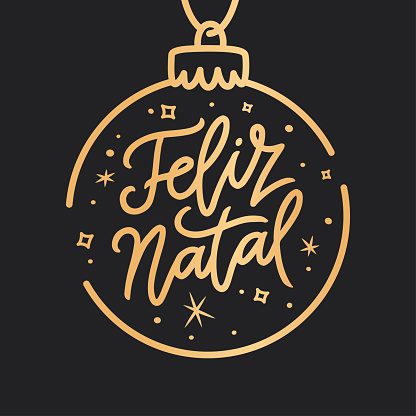 Ilustração de bola de Natal com o texto Feliz Natal